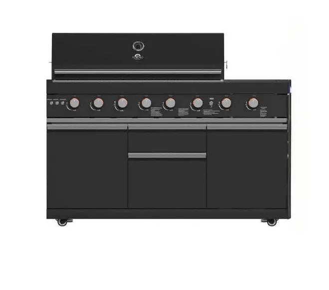 Forno All’Aperto 99,600 BTU Outdoor Kitchen, 5 Burners, Infrared Burners, Side Burner, Black Sintered Stone Countertops, Gas Pizza Oven, Sink Module, Bar & Beverage Center FORNO