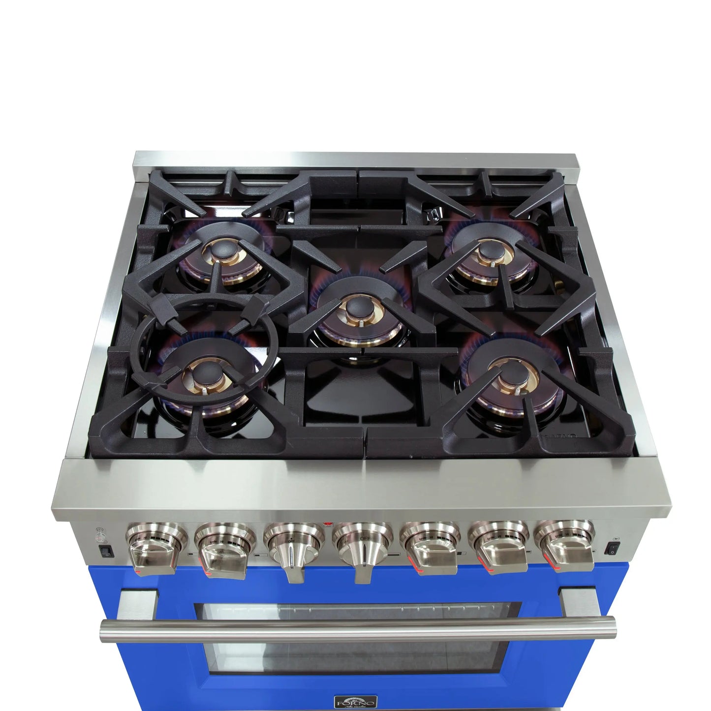 Forno Capriasca 30-Inch Freestanding Dual Fuel Range, 4 Burners, True Convection Oven, Blue Door FORNO