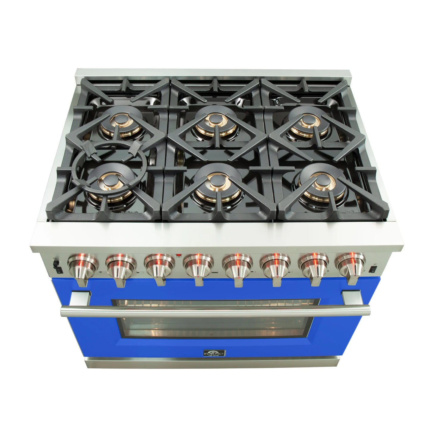 Forno Capriasca 36-Inch Freestanding Dual Fuel Range, 6 Burners, True Convection Oven, Blue Door FORNO
