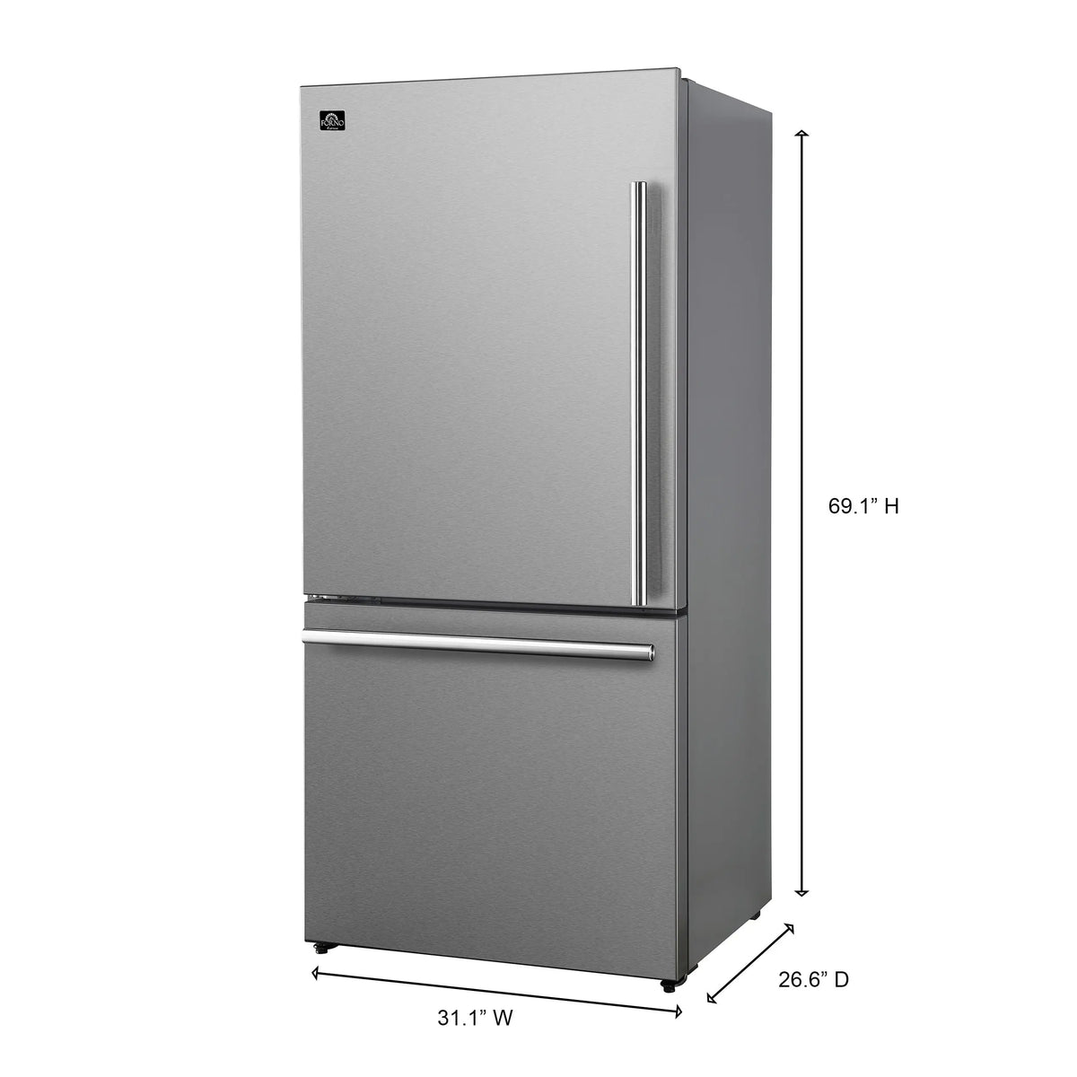 Forno Milano Espresso 31-Inch Stainless Steel Bottom Freezer Refrigerator, 17.2 cu.ft., Built-In Ice Maker, ENERGY STAR FORNO
