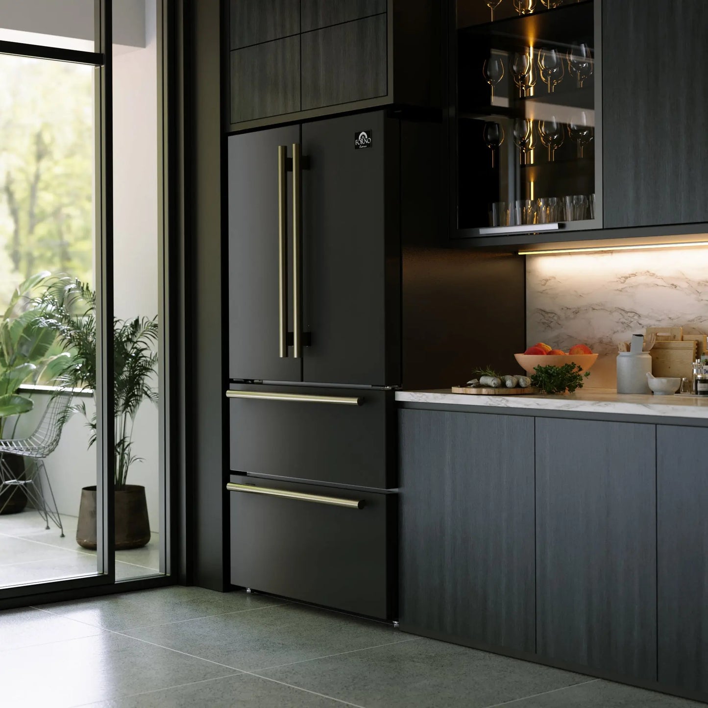 Forno Moena Espresso 36-Inch Black French Door Refrigerator, 19.2 Cu. Ft., Frost-Free, Automatic Ice Maker, ENERGY STAR Certified FORNO