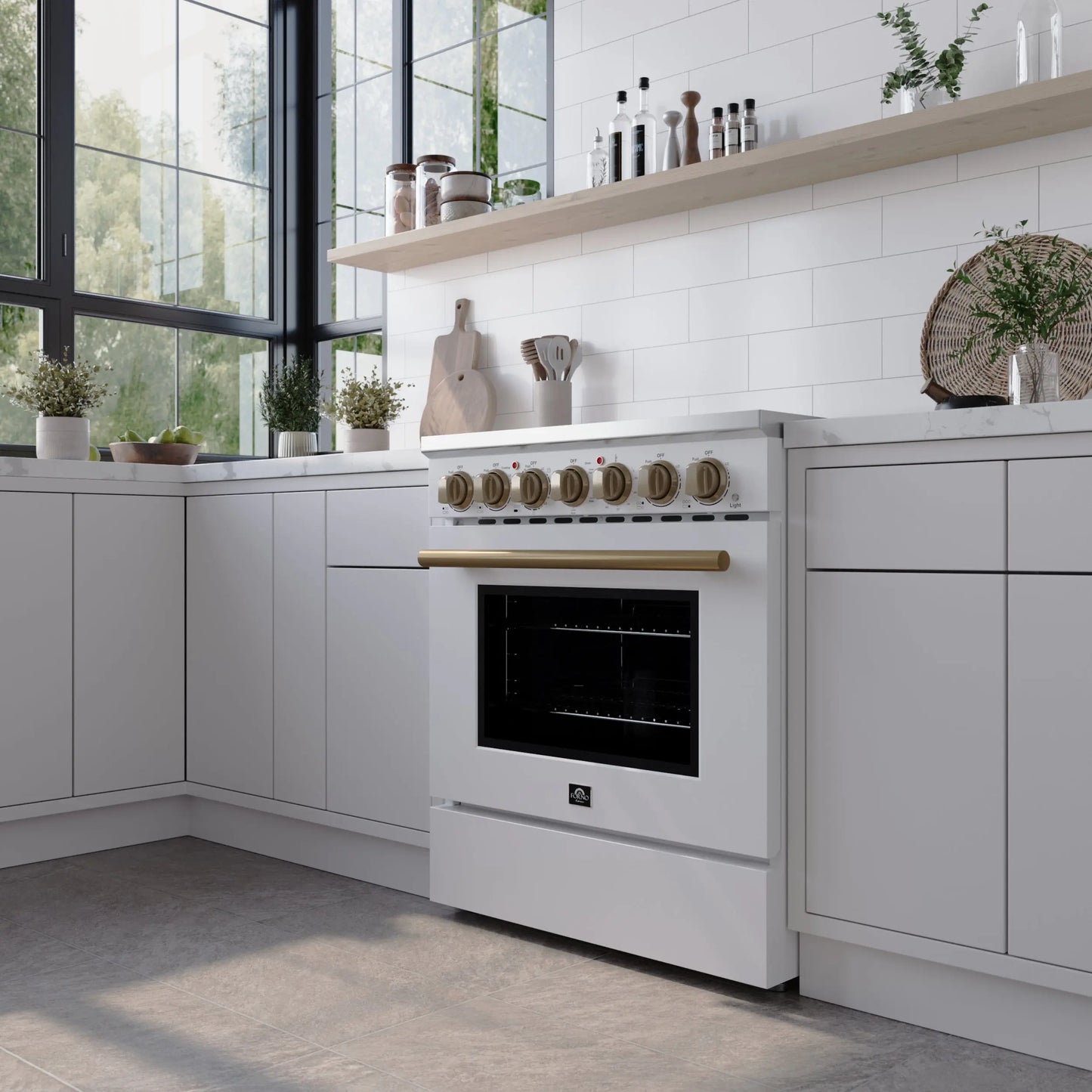 Forno Paolo 30-Inch Freestanding Electric Range, White, 4.38 cu.ft, True Convection Oven, Energy Efficient FORNO
