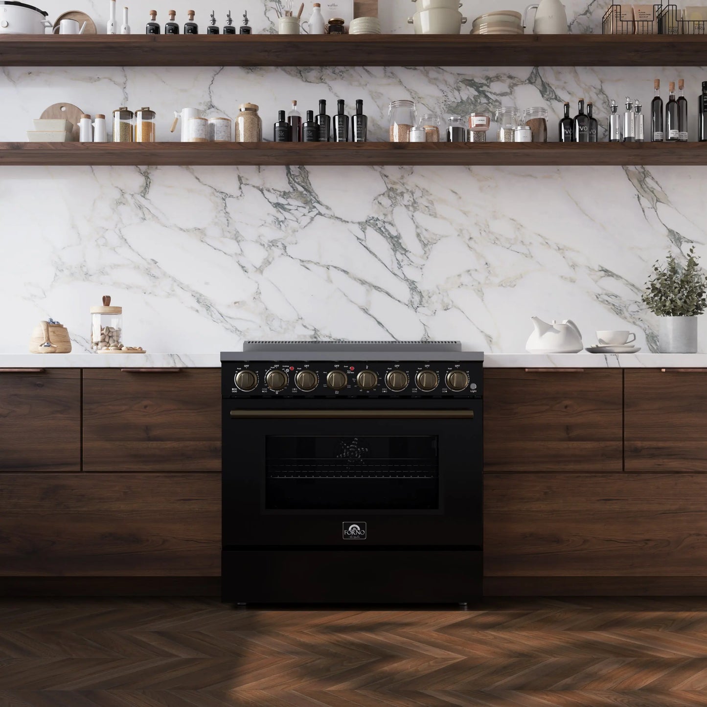 Forno Paolo 36 Inch Black Freestanding Electric Range, Stainless Steel, 5.44 cu.ft, True Convection Oven, Energy Efficient FORNO