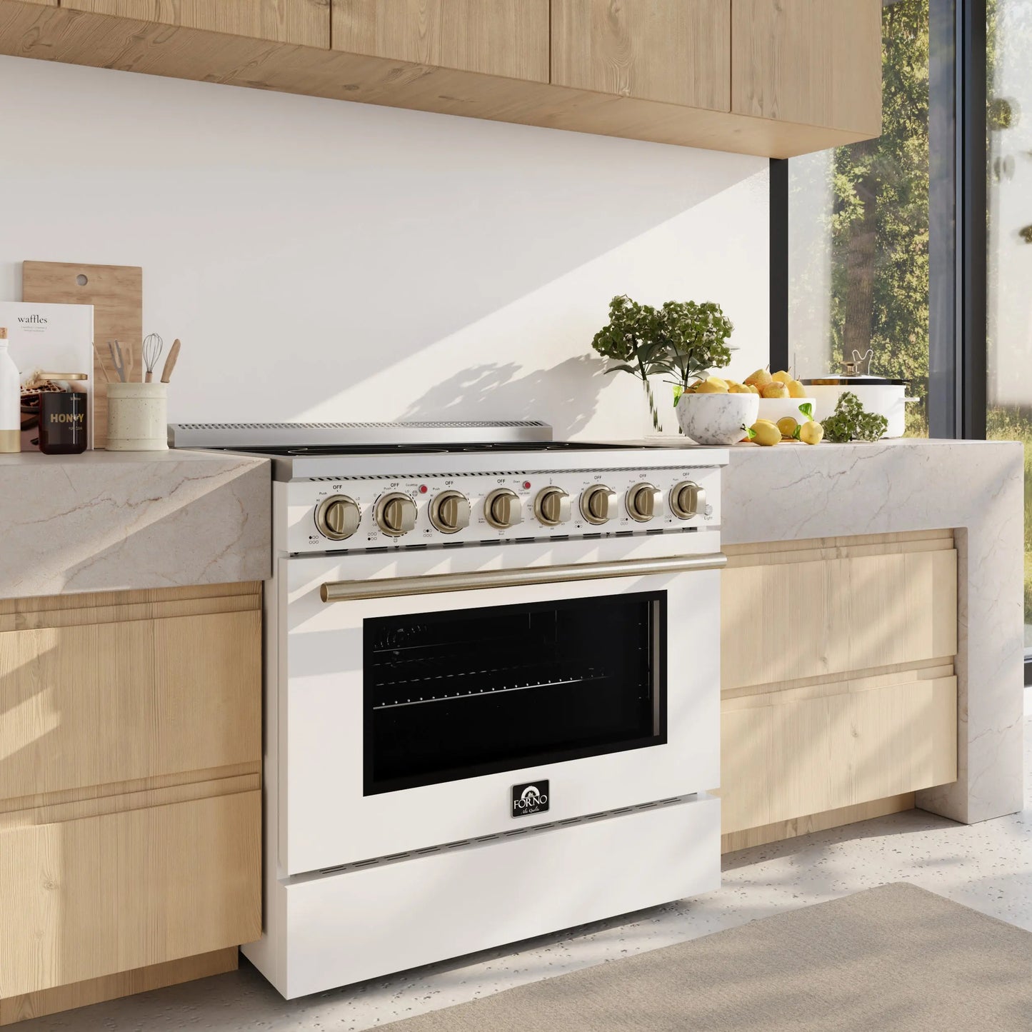 Forno Paolo 36 Inch White Freestanding Electric Range, Stainless Steel, 5.44 cu.ft, True Convection Oven, Energy Efficient FORNO
