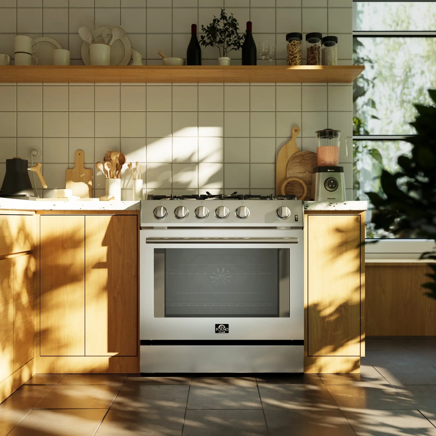 Forno Leonardo 30-Inch Stainless Steel Gas Range, 5 Sealed Burners (Totaling 39,500 BTU), 5 cu.ft. Convection Oven FORNO