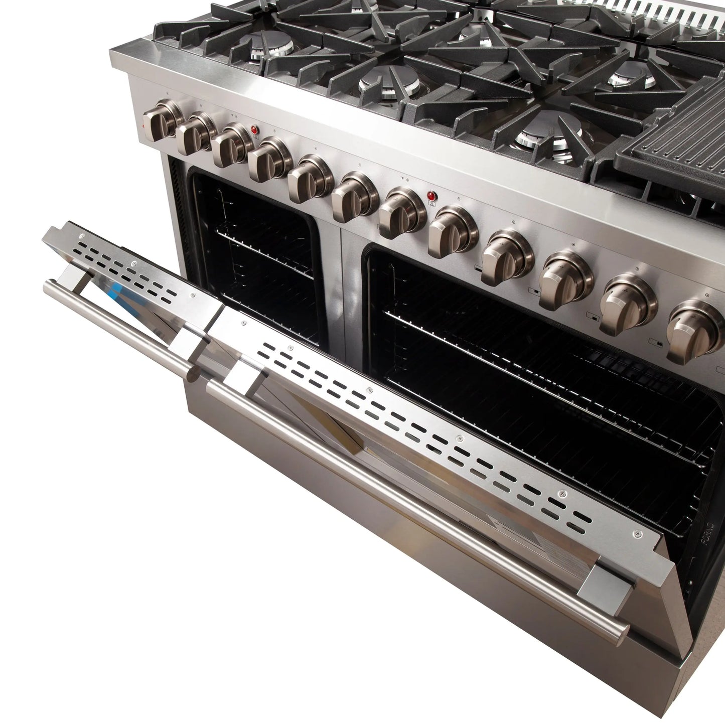 FORNO Premium 3-Piece Kitchen Bundle - FORNO Galiano 48" Freestanding Dual Fuel Range, FORNO Rizzuto 60" W. Dual Combo Convertible Refrigerator, FORNO 48" Wall Mount Range Hood - FBDL-017-02US Forno vendors US