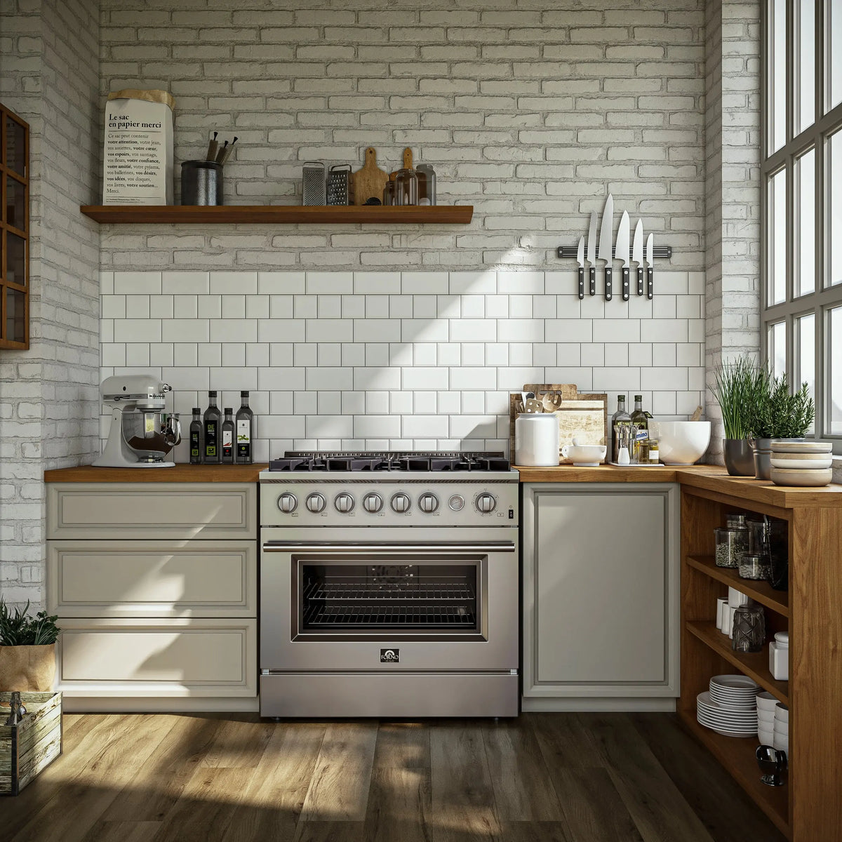 Marco 36-Inch Gas Range Stainless Steel, 6 Burners 67,000 BTU, 5.36 cu.ft. Convection Oven FORNO