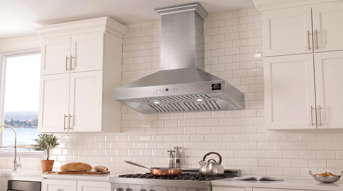 Forno Coppito 30-Inch Island Range Hood, Stainless Steel, LED Lighting, Adjustable Fan Speeds FORNO