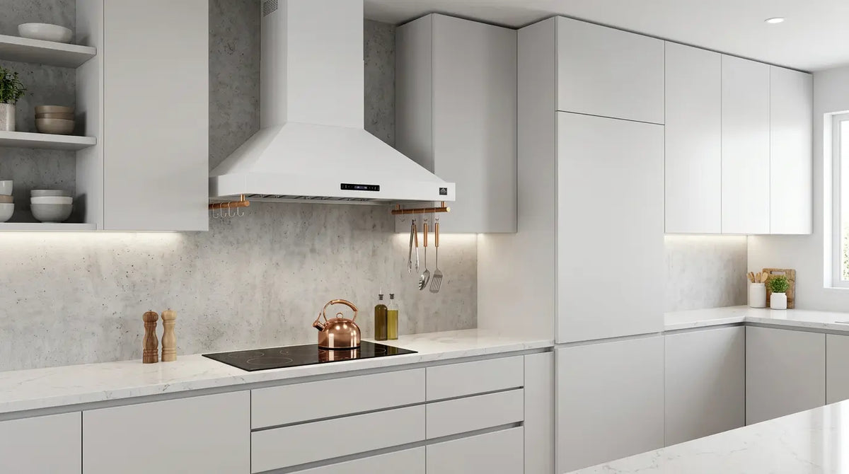 Forno Venezia 30 Inch Wall-Mounted Range Hood in White with Touch Controls and Baffle Filters FORNO