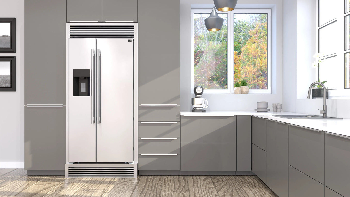 Forno Salerno 40-Inch Built-In Stainless Steel Refrigerator, 20 cu.ft, Modern Decorative Grill, ENERGY STAR Certified FORNO