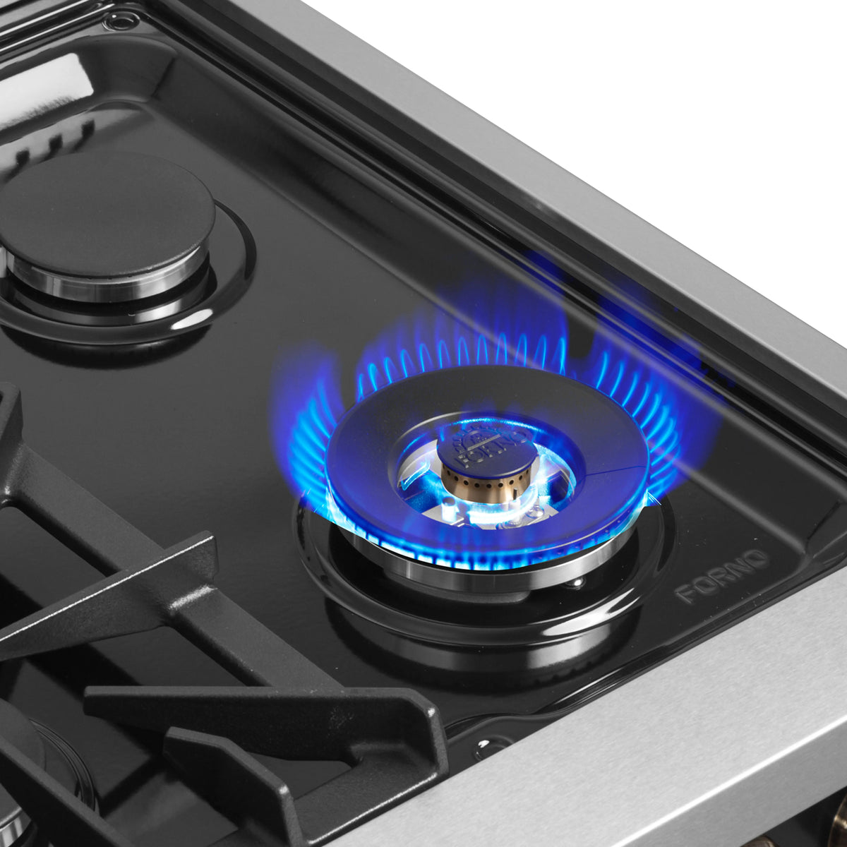 Forno Galiano 36-inch French Door Gas Range Black and Antique Brass Design, 6 Sealed Burners 83,000 BTU, 5.36 cu.ft. Convection Oven FORNO