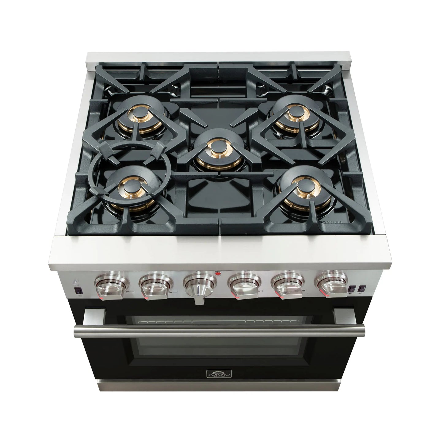 Forno Capriasca 30-Inch Freestanding Gas Range, 4 Burners, True Convection Oven, Black Door FORNO