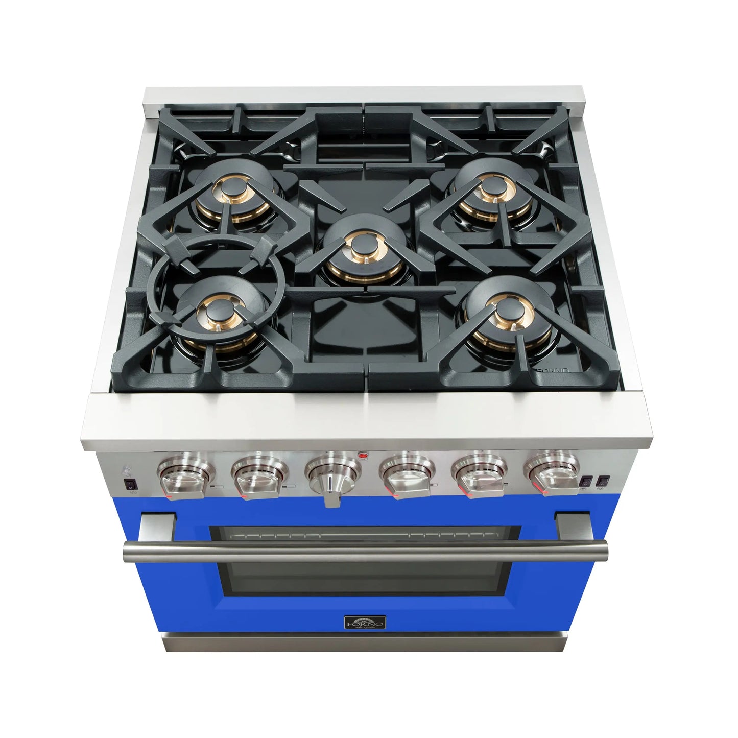 Forno Capriasca 30-Inch Freestanding Gas Range, 4 Burners, True Convection Oven, Blue Door FORNO