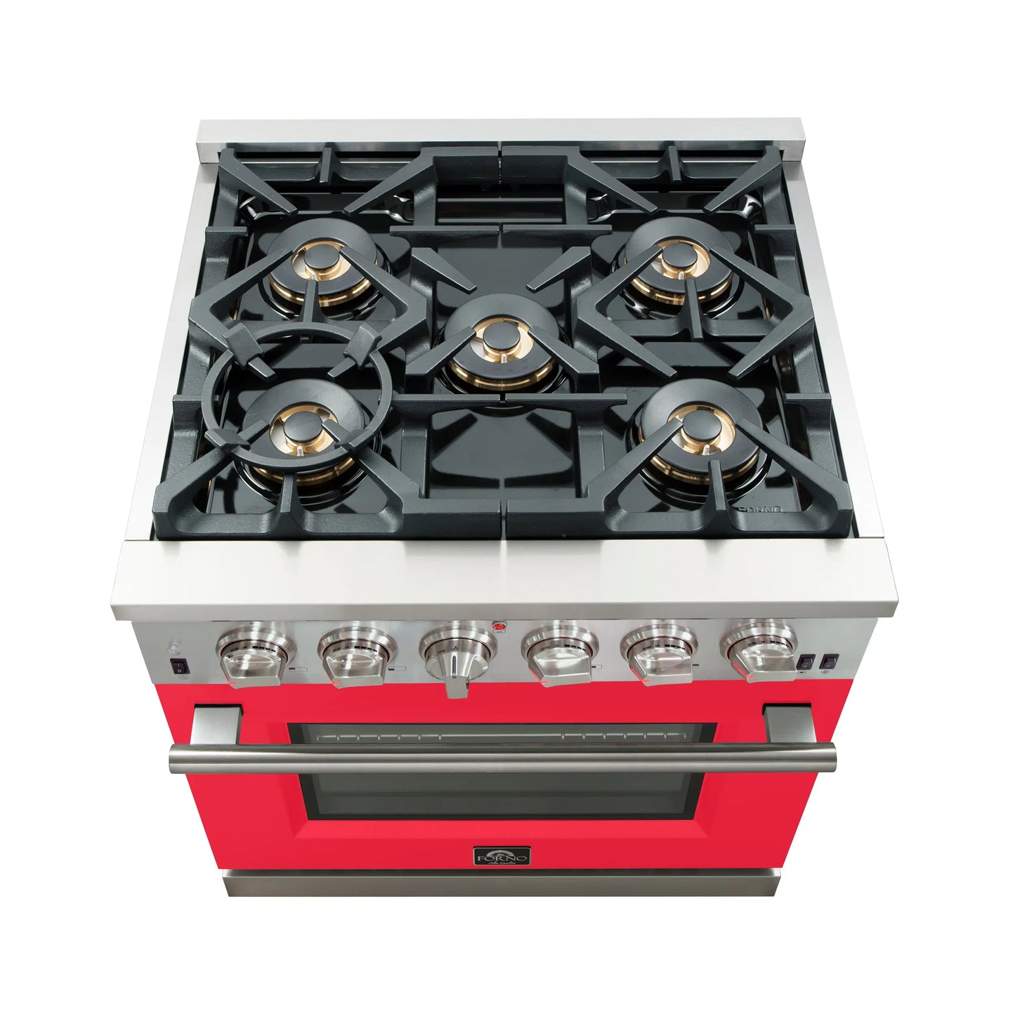 Forno Capriasca 30-Inch Freestanding Gas Range, 4 Burners, True Convection Oven, Red Door FORNO