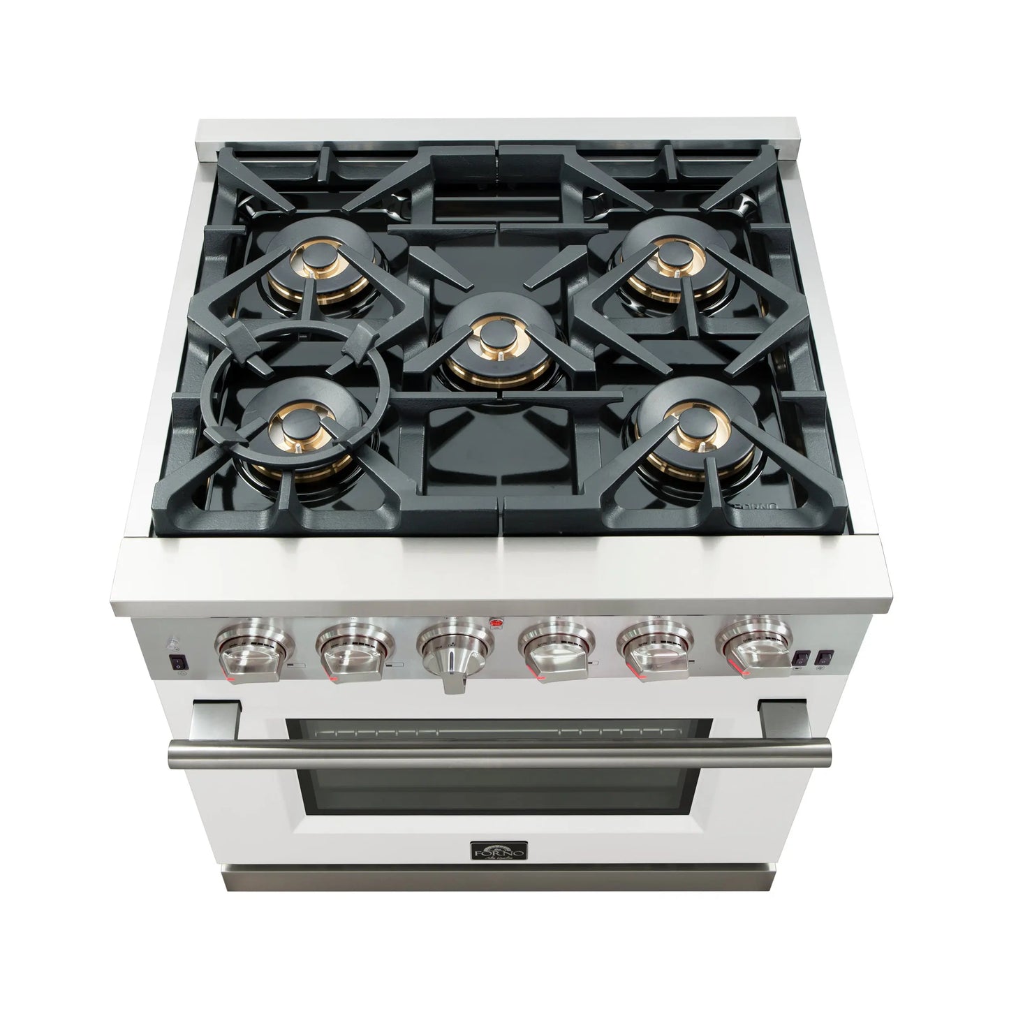 Forno Capriasca 30-Inch Freestanding Gas Range, 4 Burners, True Convection Oven, White Door FORNO