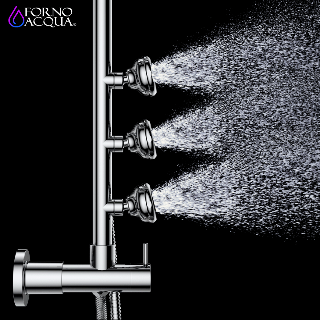 Forno Acqua AcquaSPA Retrofit Shower, Overhead Rainfall, 8 Inch Shower Head, Handheld Shower Head, Body Jets, 6 Way Diverter, Brushed Nickel Finish, FORNO ACQUA
