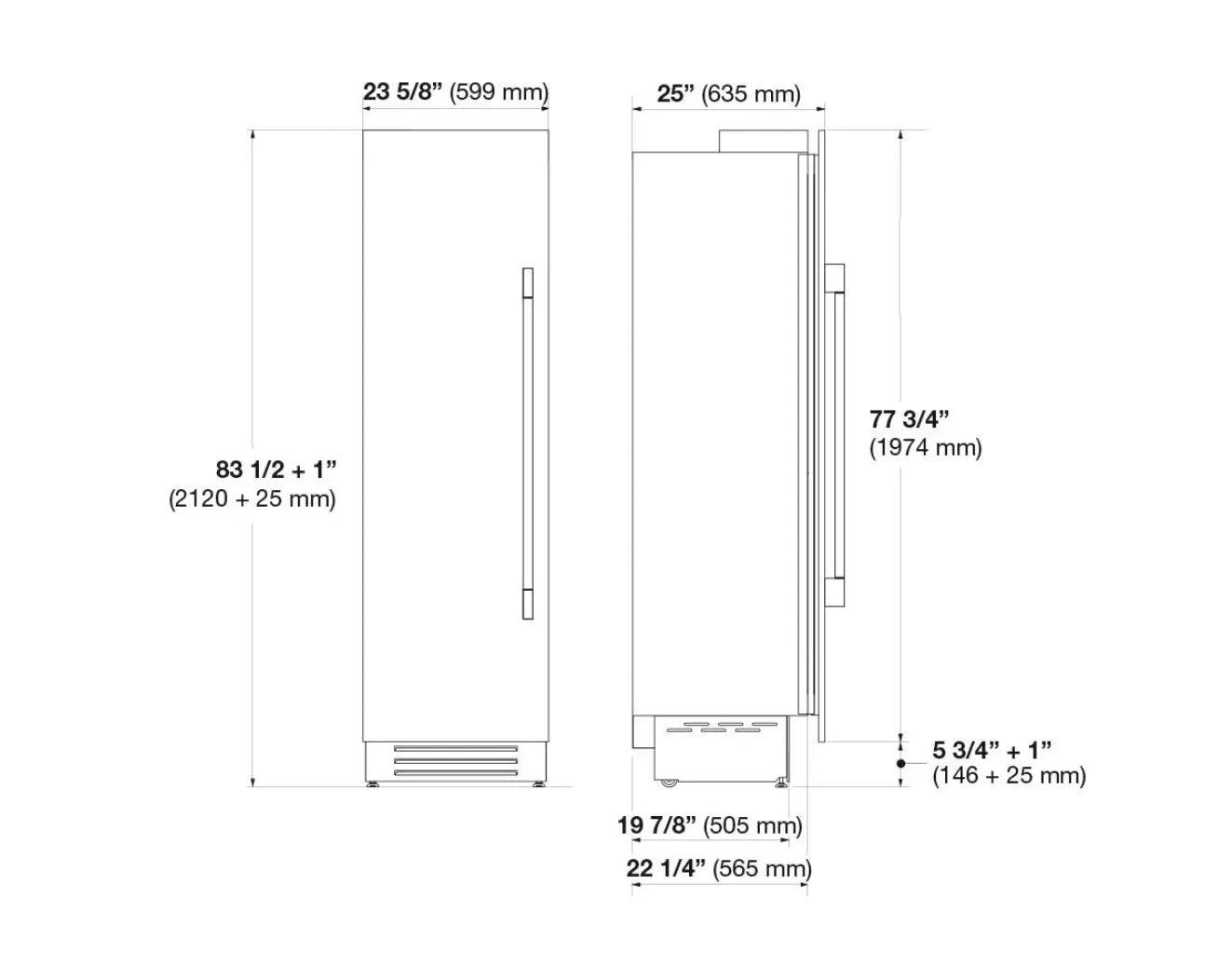 Fulgor Milano 24″ Built-In Column Freezer, RH F7SFC24S1-R ITECH APPLIANCES