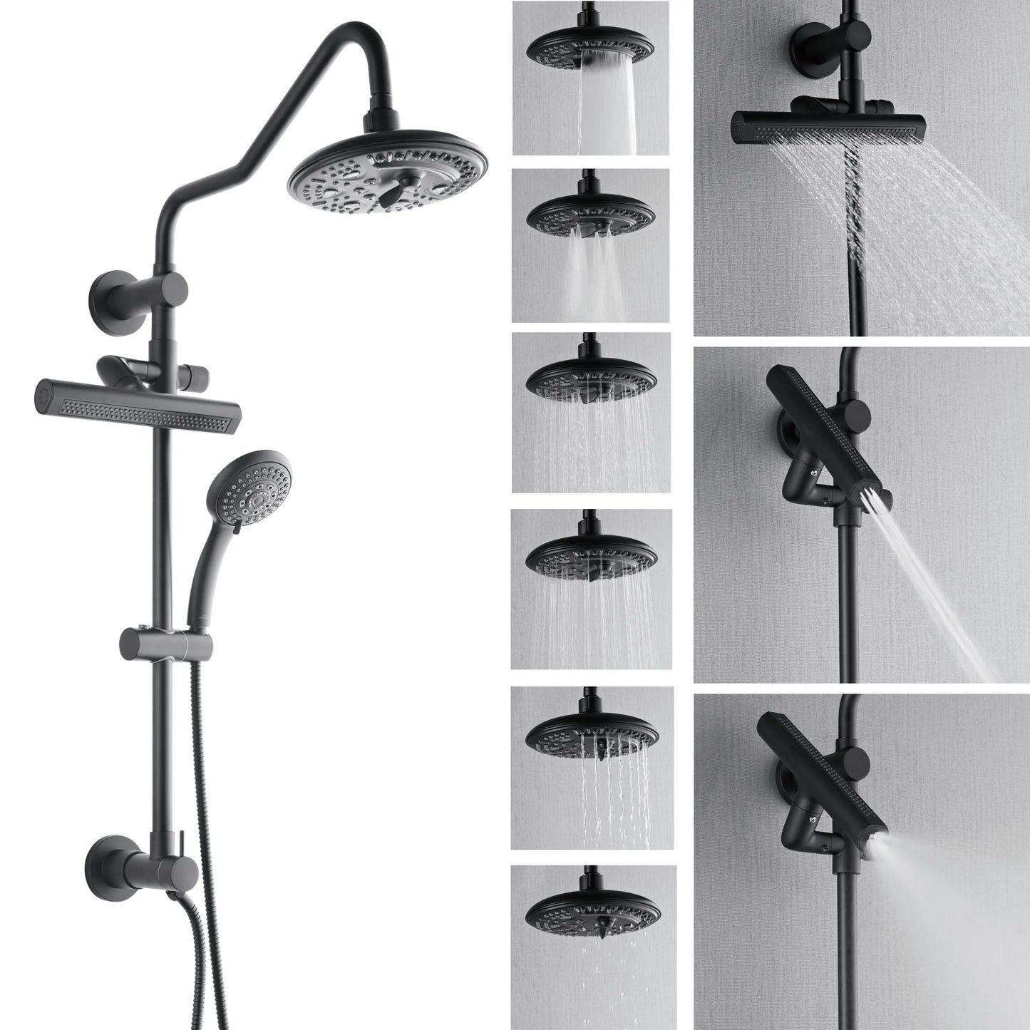 Forno Acqua AcquaFALL Shower, Matte Black Finish, Overhead Rainfall Shower, 7 Way Diverter, Handheld Shower Head, Body Jets, 2.5 GPM Flow Rate FORNO ACQUA