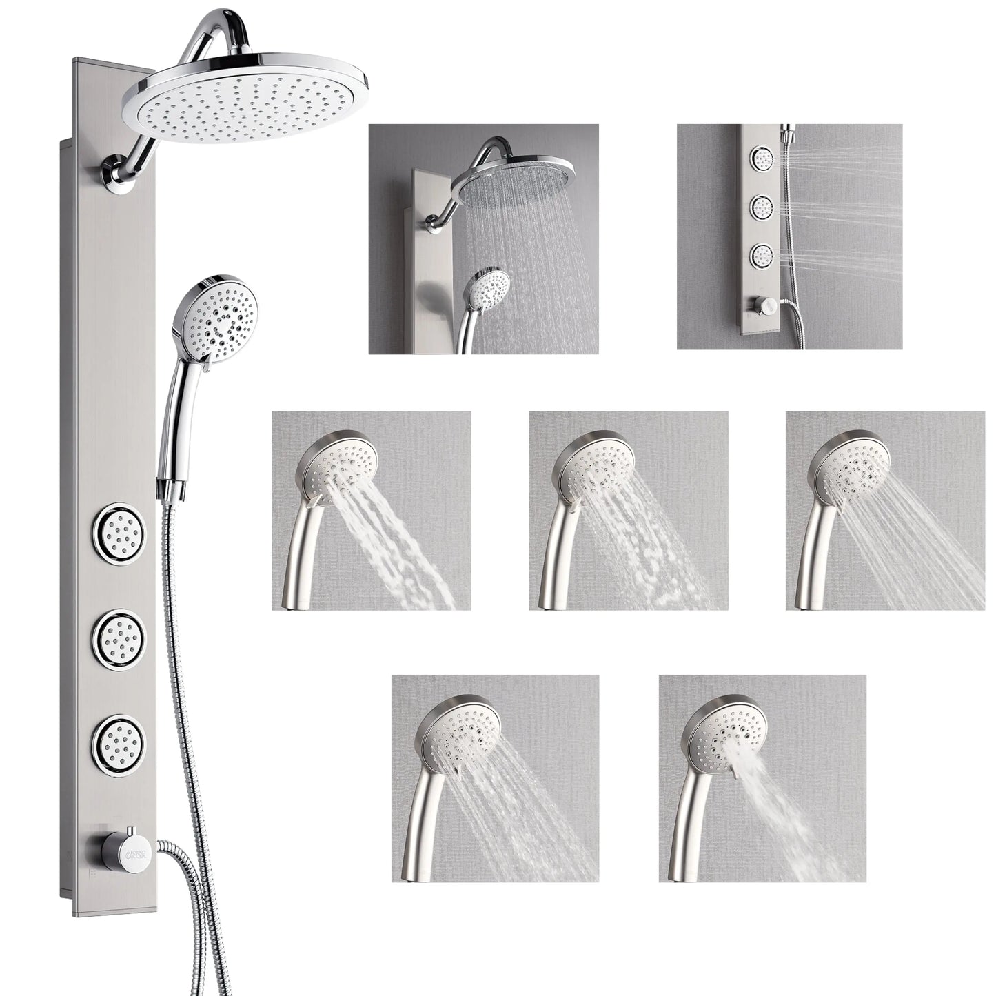 Forno Acqua AcquaSPA Shower Panel in Stainless Steel, Overhead Rainfall Shower, Handheld Shower Head, Body Jets, 1.8 GPM Flow Rate FORNO ACQUA