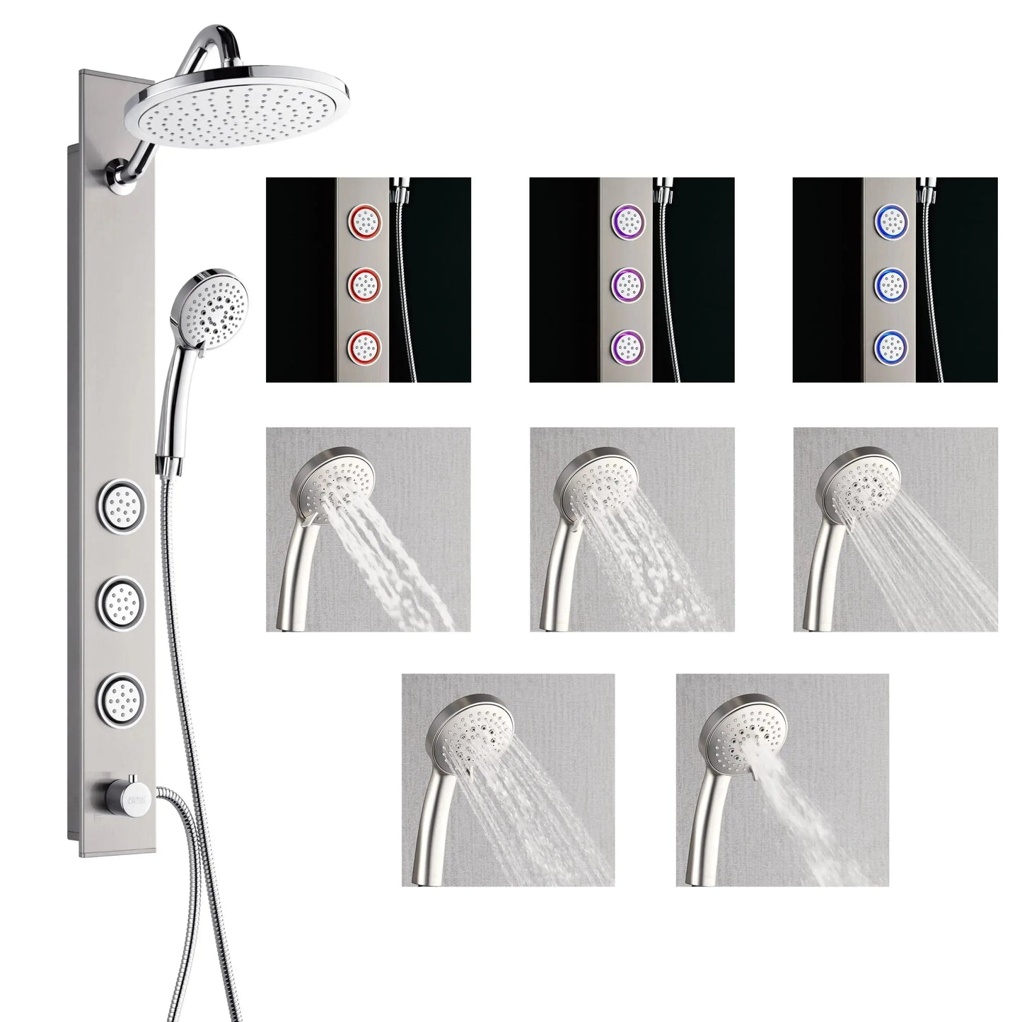 Forno Acqua AcquaSPA Shower Panel with SensoTemp, Stainless Steel, Overhead Rainfall Shower, Handheld Shower Head, Body Jets, 1.8 GPM Flow Rate FORNO ACQUA