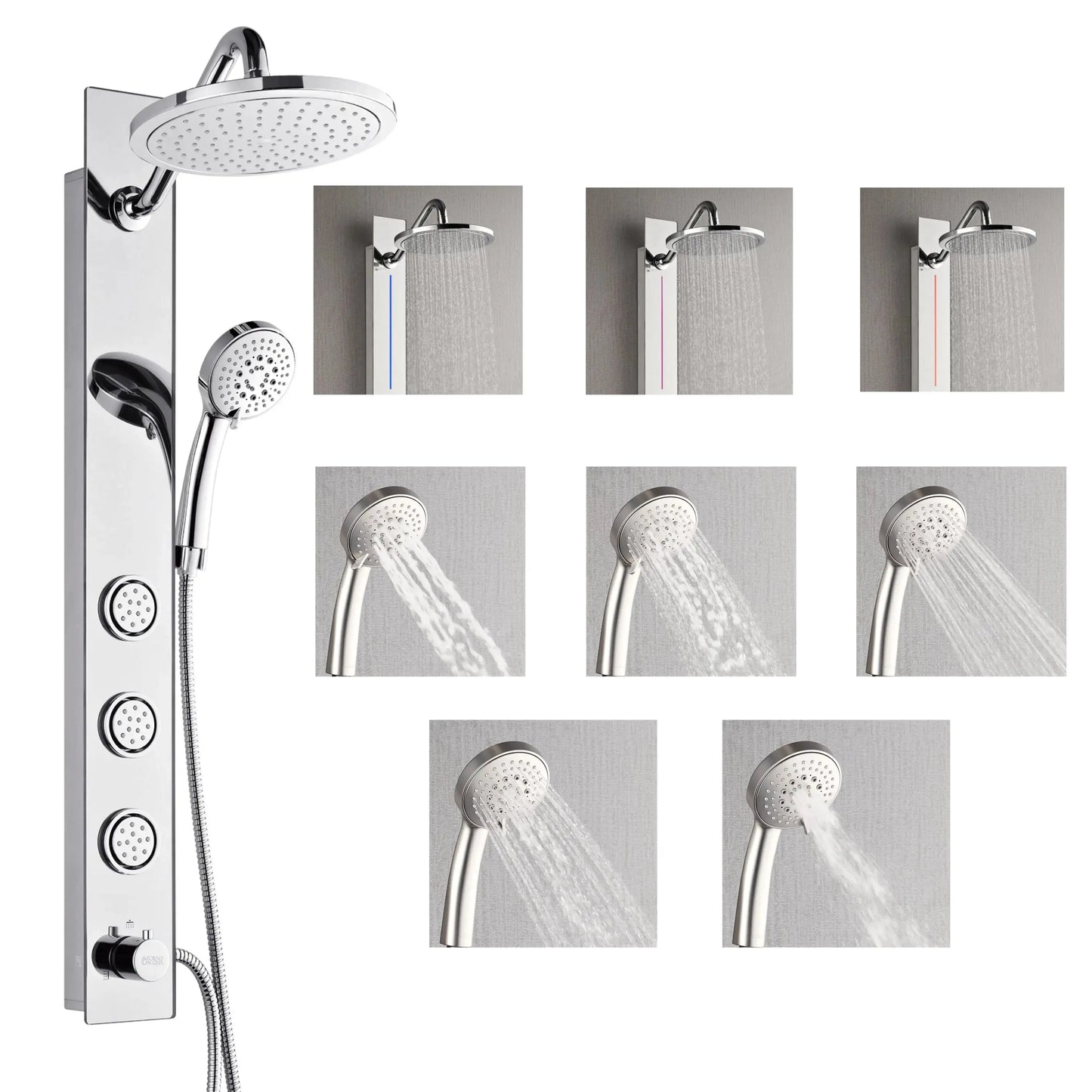 Forno Acqua AcquaSPA Shower Panel with SensoTEMP, Mirrored Stainless Steel Finish, Overhead Rainfall Shower, Handheld Shower Head, Body Jets, FORNO ACQUA
