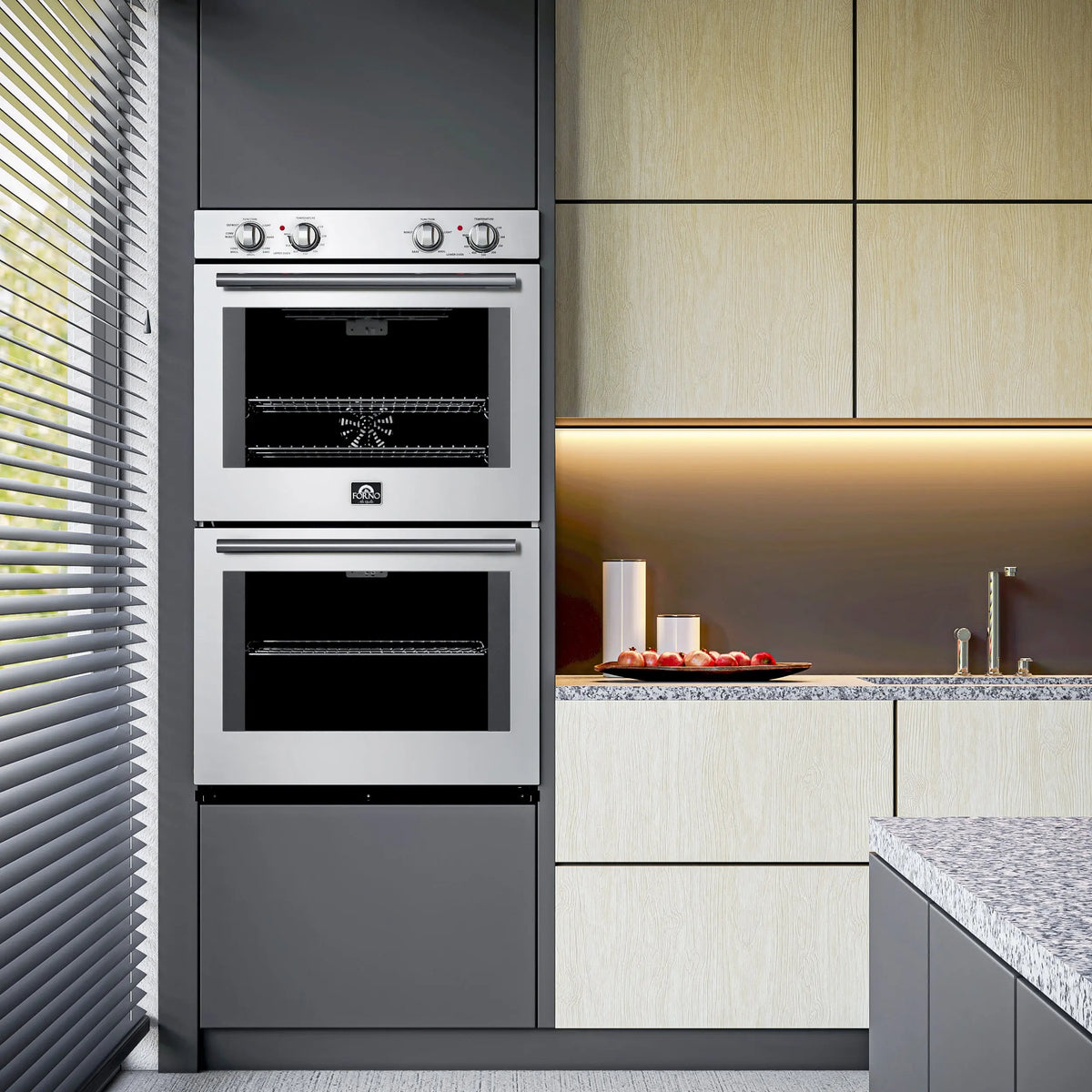 Forno Vomero 30-Inch Double Wall Oven, Stainless Steel, 10 cu.ft Total Capacity, 7100W Convection, Mechanical Controls, Self-Cleaning Function FORNO