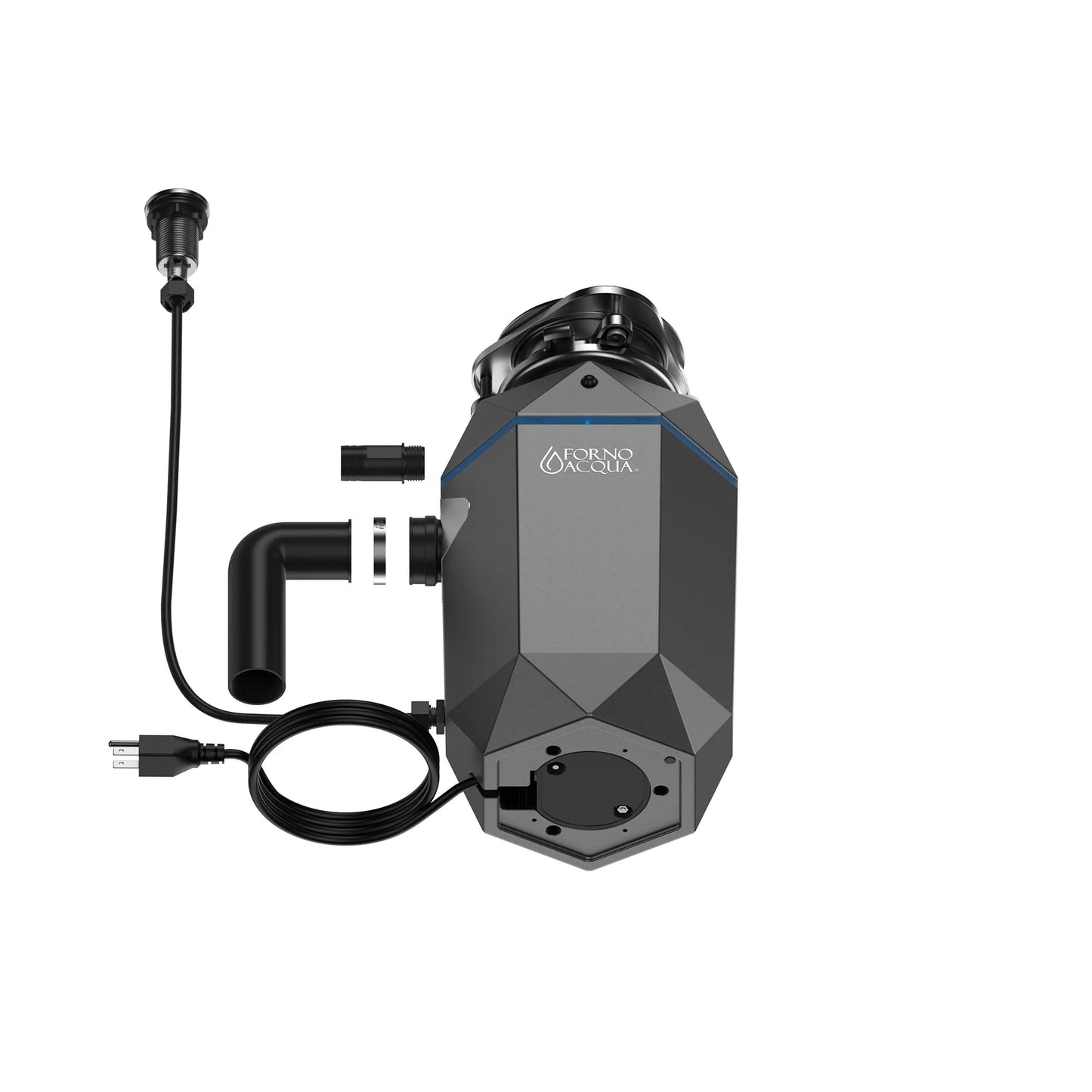 FORNO ACQUA BrightDIAMOND Black Onyx 3/4HP Super Quiet Garbage Disposal Corded with Motion Sensor Cabinet Light & Pre-Wired Air Switch FORNO ACQUA