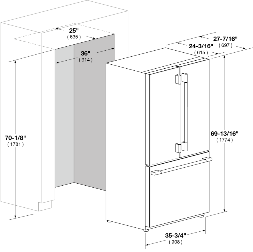 Fulgor Milano 36 Inch Counter Depth French Door Refrigerator Stainless Steel