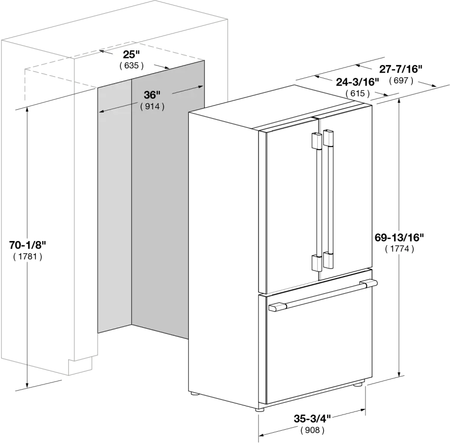 Fulgor Milano 36 Inch Counter Depth French Door Refrigerator Stainless Steel
