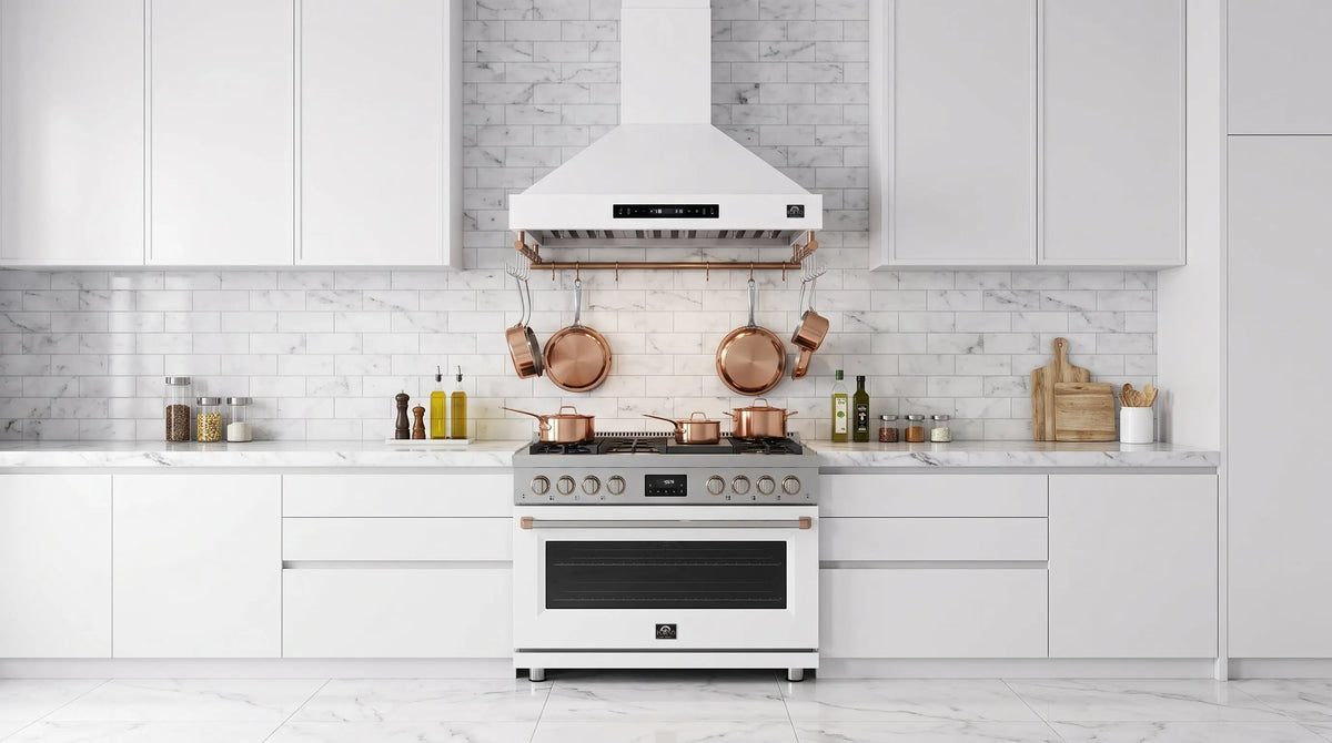 Forno Venezia 36 Inch Wall-Mounted Range Hood in White with Touch Controls and Baffle Filters FORNO