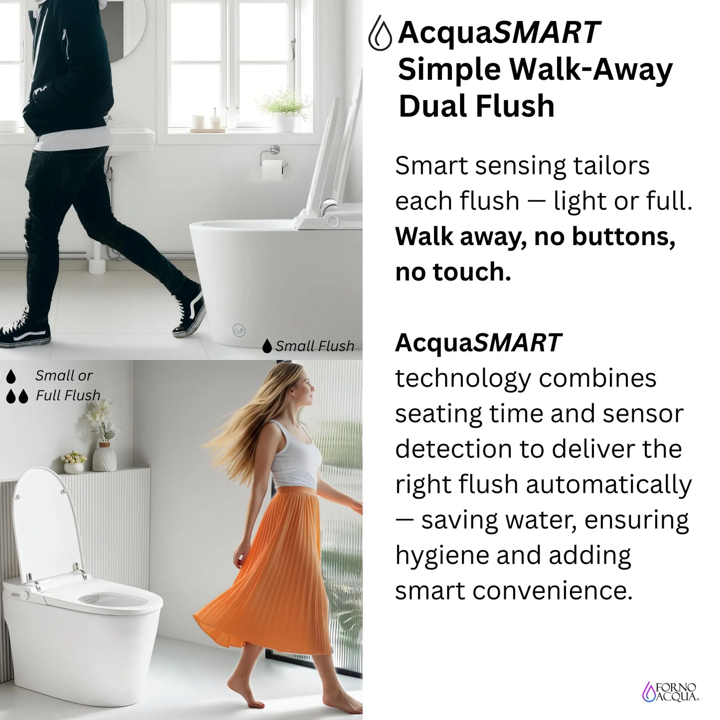 FORNO ACQUA Luxurious Smart Toilet. Includes Auto Flush, Powerful Flush, sleek tankless design Ideal for Powder Rooms. FORNO ACQUA