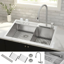 FORNO ACQUA 33 in. Drop-In/Undermount 40/60 Double Bowl Stainless Steel Sink with Waterfall Faucet FORNO ACQUA