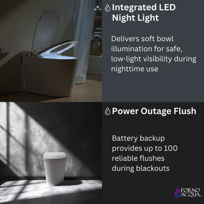 FORNO ACQUA Luxurious Super Smart Toilet. Includes Bidet, Heated Seat, Auto Flush, Auto Lid, Powerful Flush, Ideal for master bathrooms. FORNO ACQUA