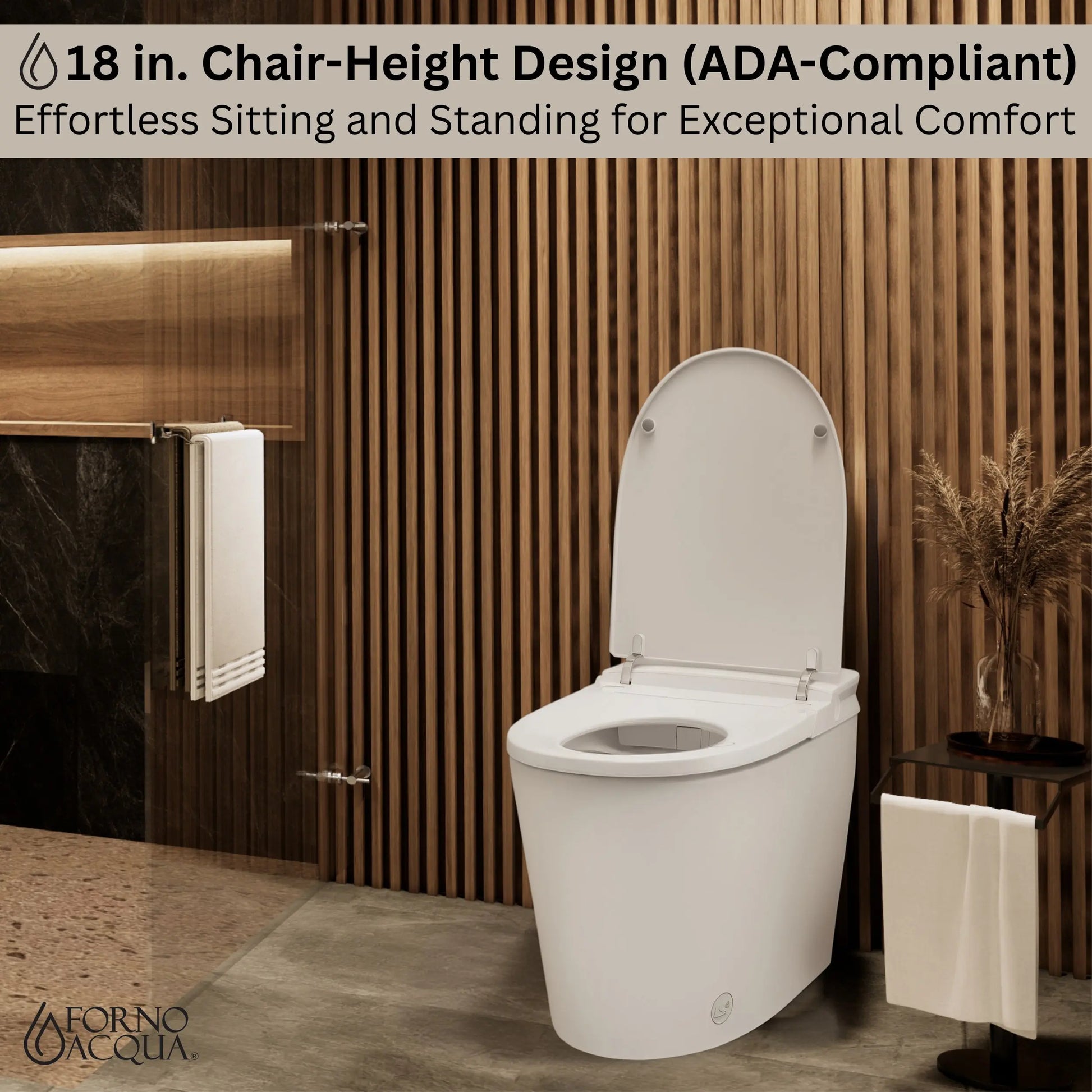 FORNO ACQUA Luxurious Smart Toilet. Includes Heated Seat, Auto Flush, Auto Lid, Powerful Flush, Ideal for Powder Rooms. FORNO ACQUA