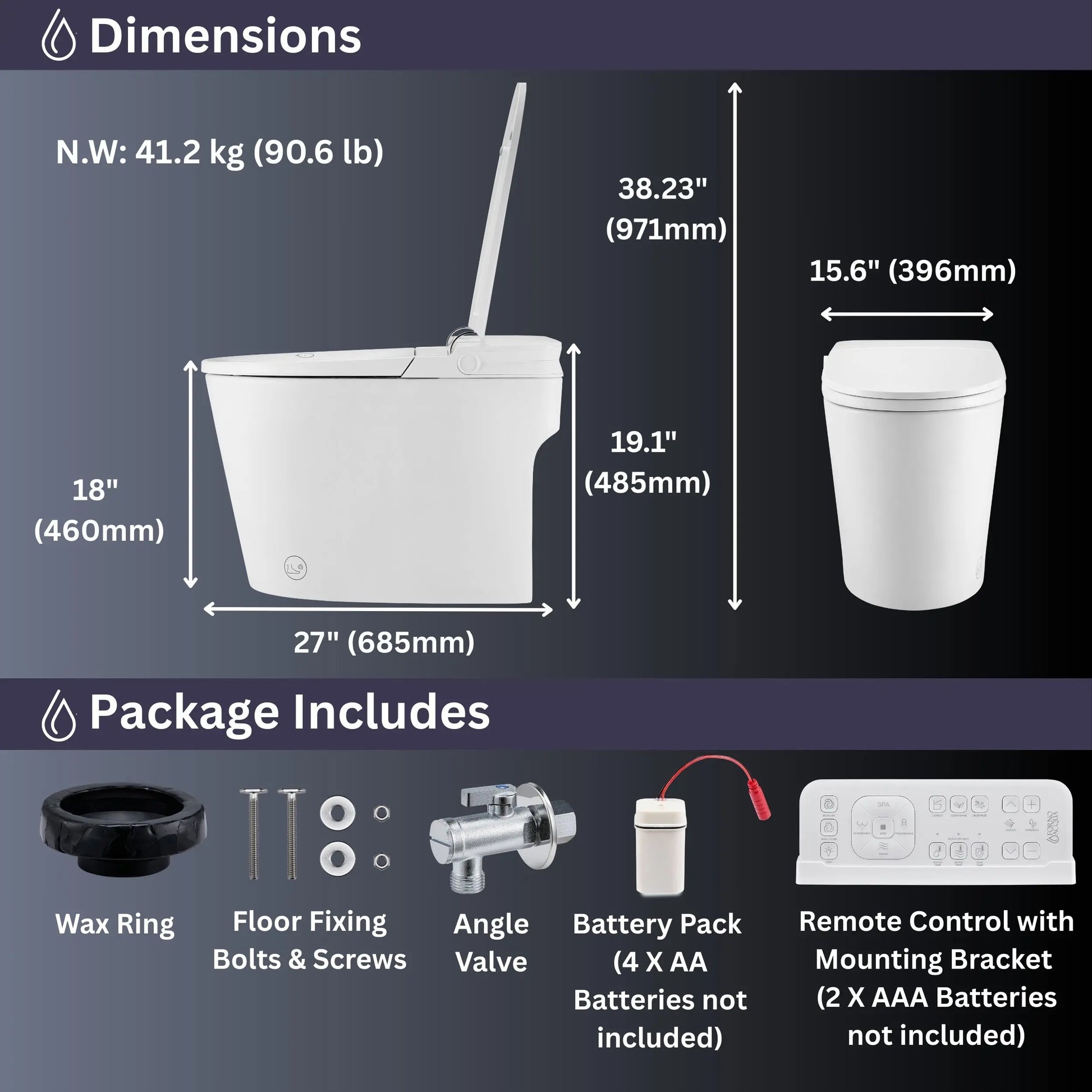 FORNO ACQUA Luxurious Super Smart Toilet. Includes Bidet, Heated Seat, Auto Flush, Auto Lid, Powerful Flush, Ideal for master bathrooms. FORNO ACQUA