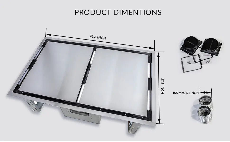 FORNO Arezzo 44-Inch Recessed Ceiling Range Hood, Dual Motors, 1200 CFM, Hybrid Filters, Remote Control FORNO