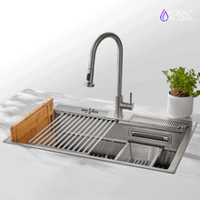 FORNO ACQUA 33 in. Drop-In/Undermount 3-Level Workstation Sink with Faucet, Waterfall & Glass Rinser FORNO
