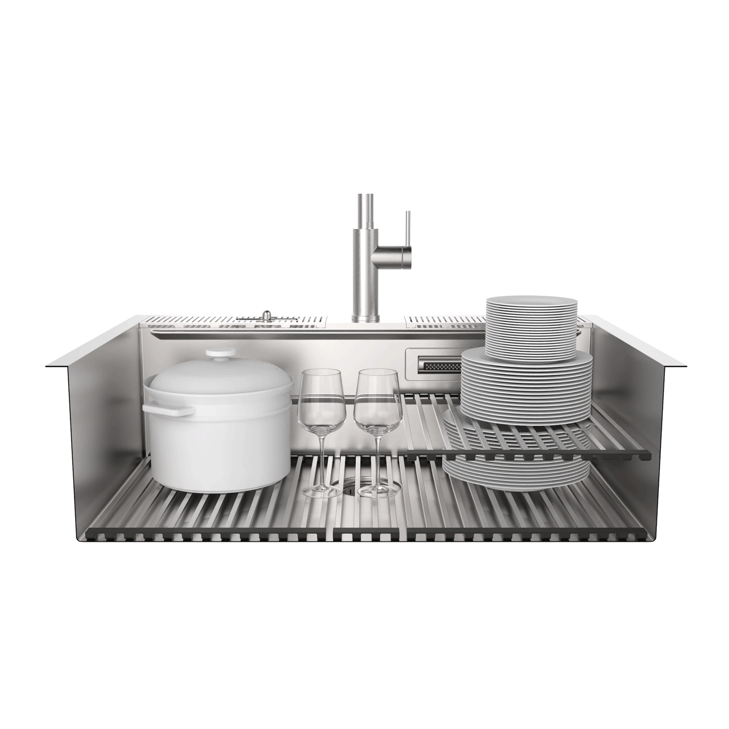 FORNO ACQUA 33 in. Drop-In/Undermount 3-Level MultiSINK Workstation Sink with Waterfall Faucet & Glass Rinser FORNO