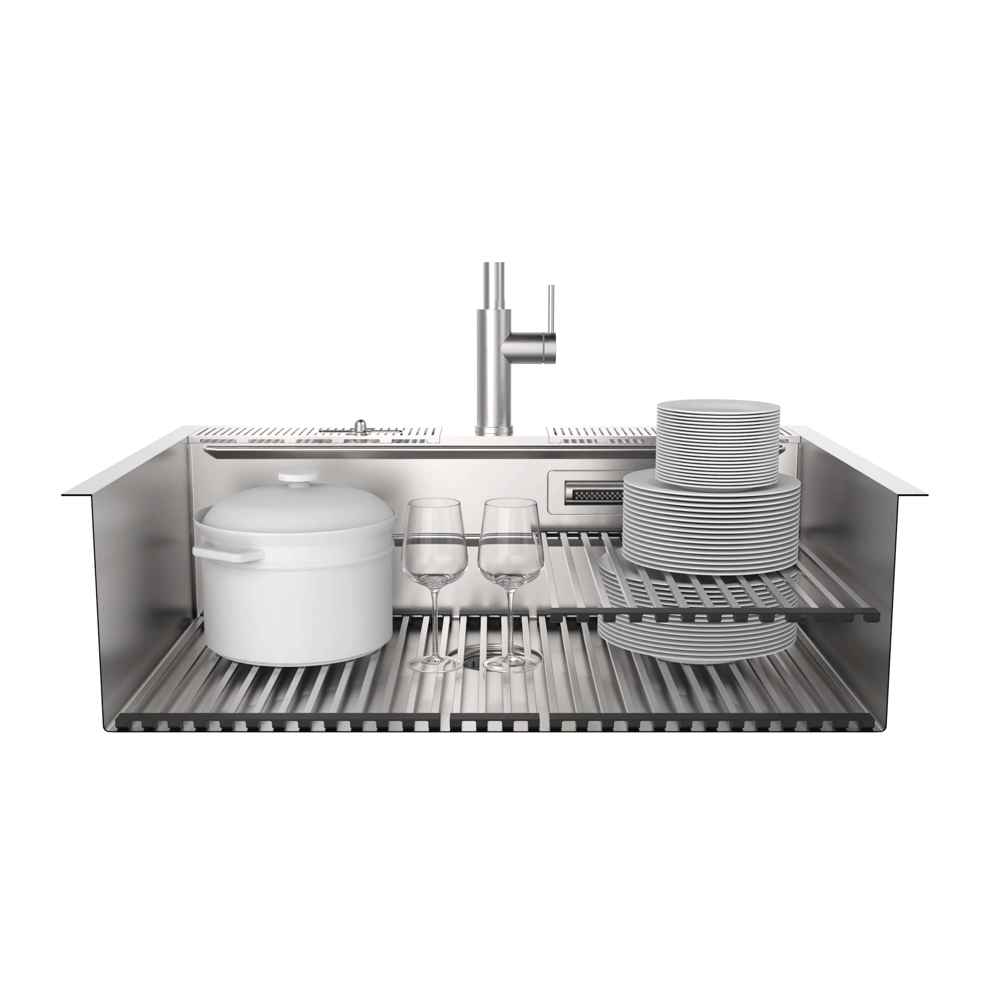 FORNO ACQUA 33 in. Drop-In/Undermount 3-Level MultiSINK Workstation Sink with Waterfall Faucet & Glass Rinser FORNO