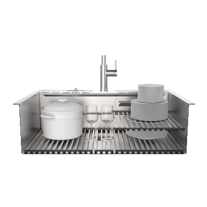 FORNO ACQUA 33 in. Drop-In/Undermount 3-Level MultiSINK Workstation Sink with Waterfall Faucet & Glass Rinser FORNO