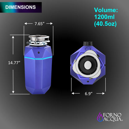 FORNO ACQUA BrightDIAMOND Amethyst 3/4HP Super Quiet Garbage Disposal Corded with Motion Sensor Cabinet Light & Pre-Wired Air Switch FORNO ACQUA