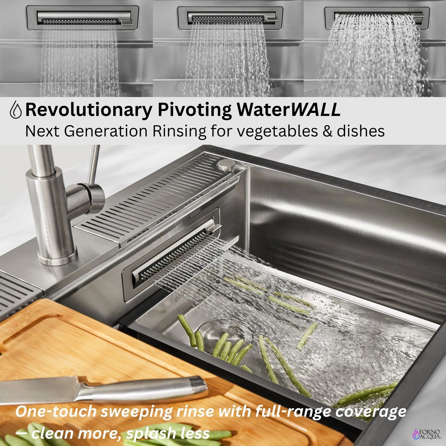 FORNO ACQUA MultiSINK kit with Integrated Waterfall Rinsing and Glass Washing Station.  Includes Chef Faucet and Accessories. FORNO ACQUA