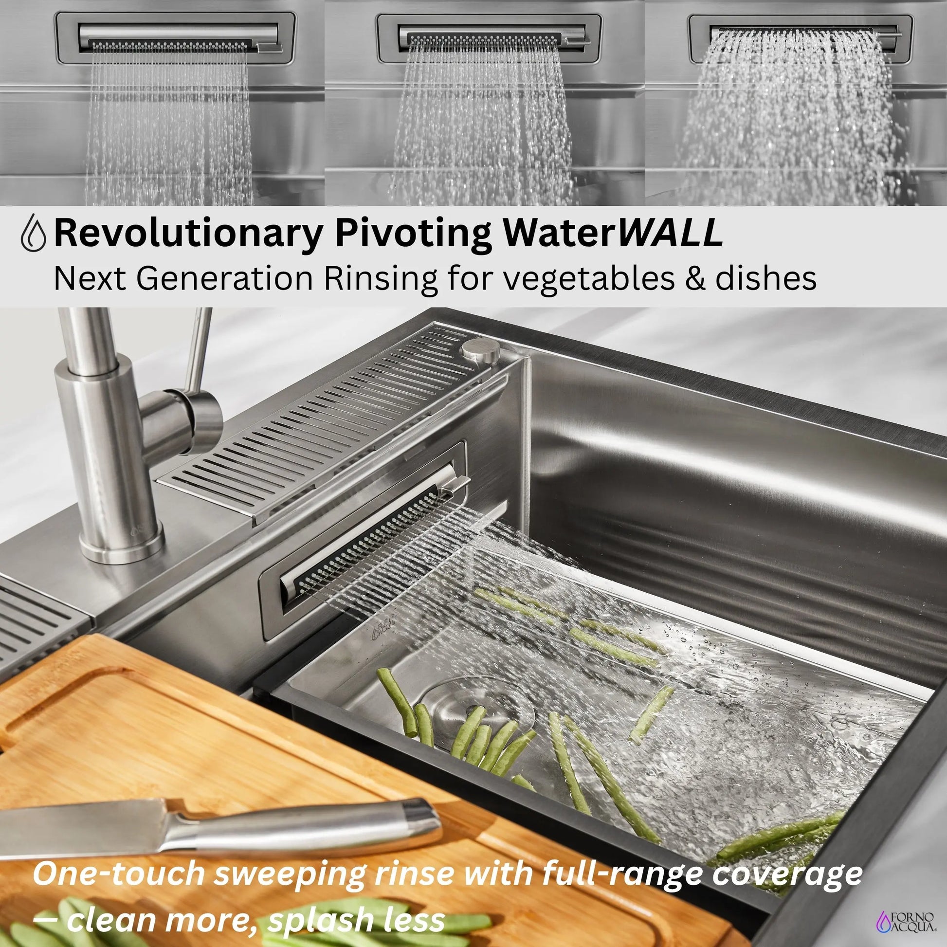 FORNO ACQUA MultiSINK kit with Integrated Waterfall Rinsing and Glass Washing Station.  Includes Chef Faucet and Accessories. FORNO ACQUA