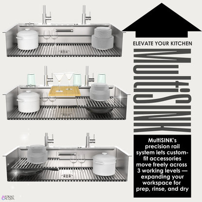 FORNO ACQUA 45 in. Undermount 3-Level Workstation MultiSINK with Custom-Fit Accessories FORNO ACQUA
