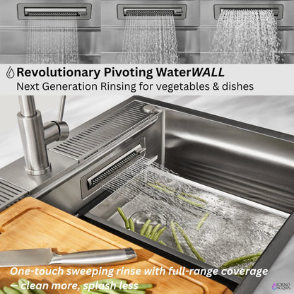 FORNO ACQUA 33 in. Drop-In/Undermount 3-Level Workstation Sink with Faucet, Waterfall & Glass Rinser FORNO ACQUA