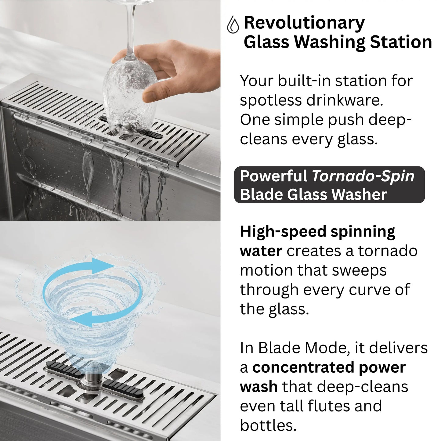 FORNO ACQUA 33 in. Drop-In/Undermount 3-Level Workstation Sink with Waterfall Faucet & Glass Rinser FORNO ACQUA