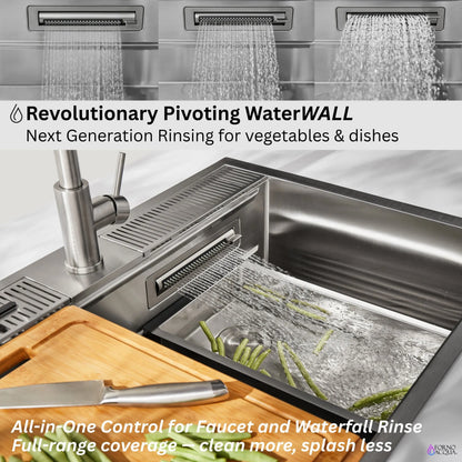 FORNO ACQUA 33 in. Drop-In/Undermount 3-Level Workstation with Retractable Faucet & Glass Rinser FORNO ACQUA