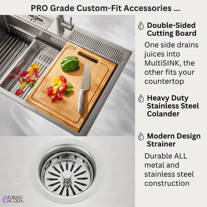 FORNO ACQUA 33 in. Drop-In/Undermount 3-Level Workstation with Retractable Faucet & Glass Rinser FORNO ACQUA