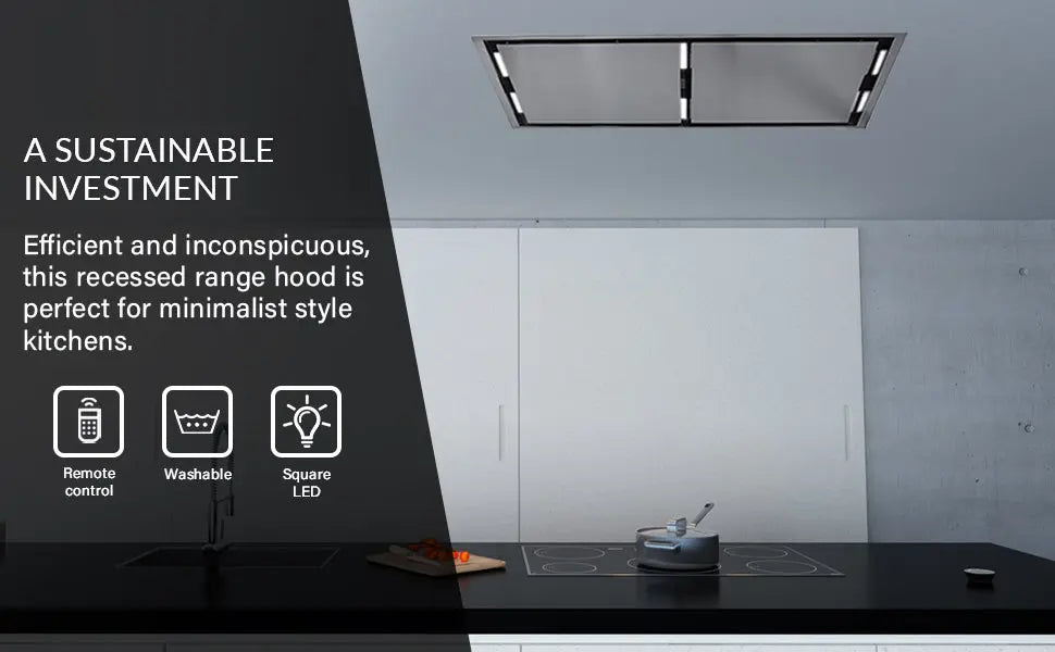 FORNO Arezzo 44-Inch Recessed Ceiling Range Hood, Dual Motors, 1200 CFM, Hybrid Filters, Remote Control FORNO