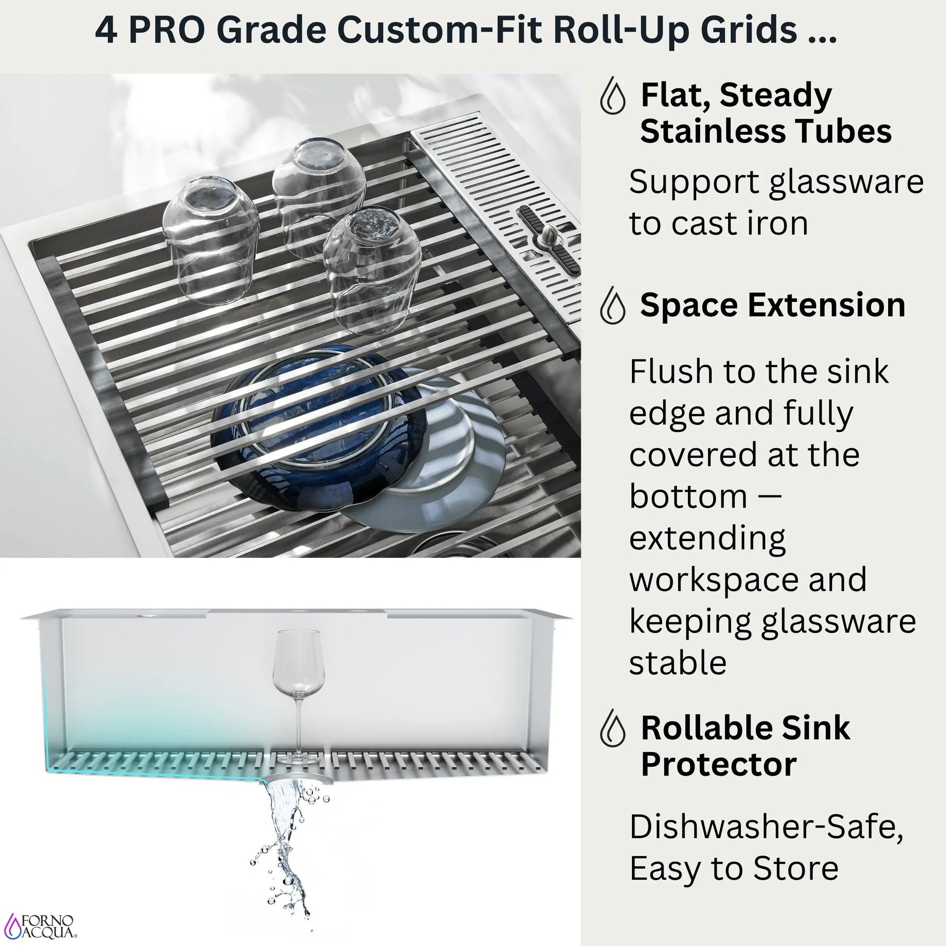 FORNO ACQUA 33 in. Drop-In/Undermount 3-Level MultiSINK Workstation Sink with Waterfall Faucet & Glass Rinser FORNO ACQUA